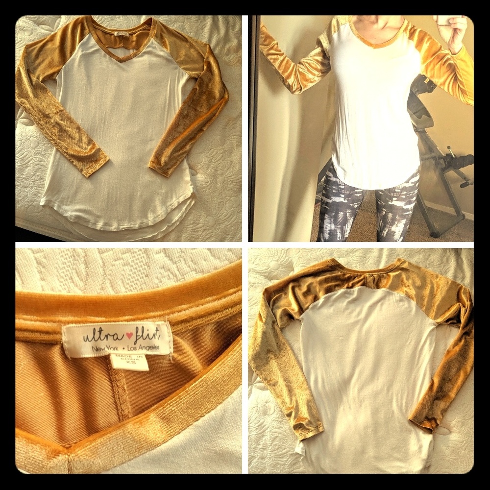 Ultra Flirt Long Sleeve Velour Baseball Tee XS